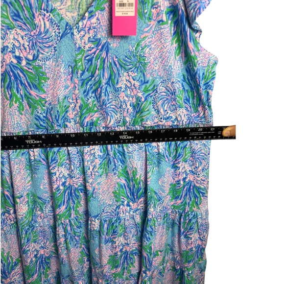 NWT Lilly Pulitzer XL Kawai Flutter Sleeve Dress Strong Current Sea - Picture 4 of 7